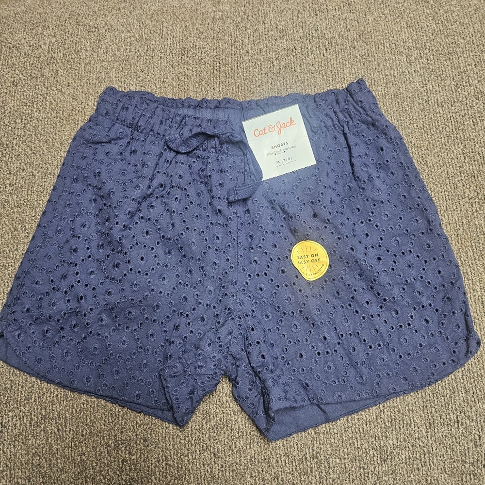 NWT Cat & Jack Girls Shorts Size 7/8 with Flexible Draw String. Blue.